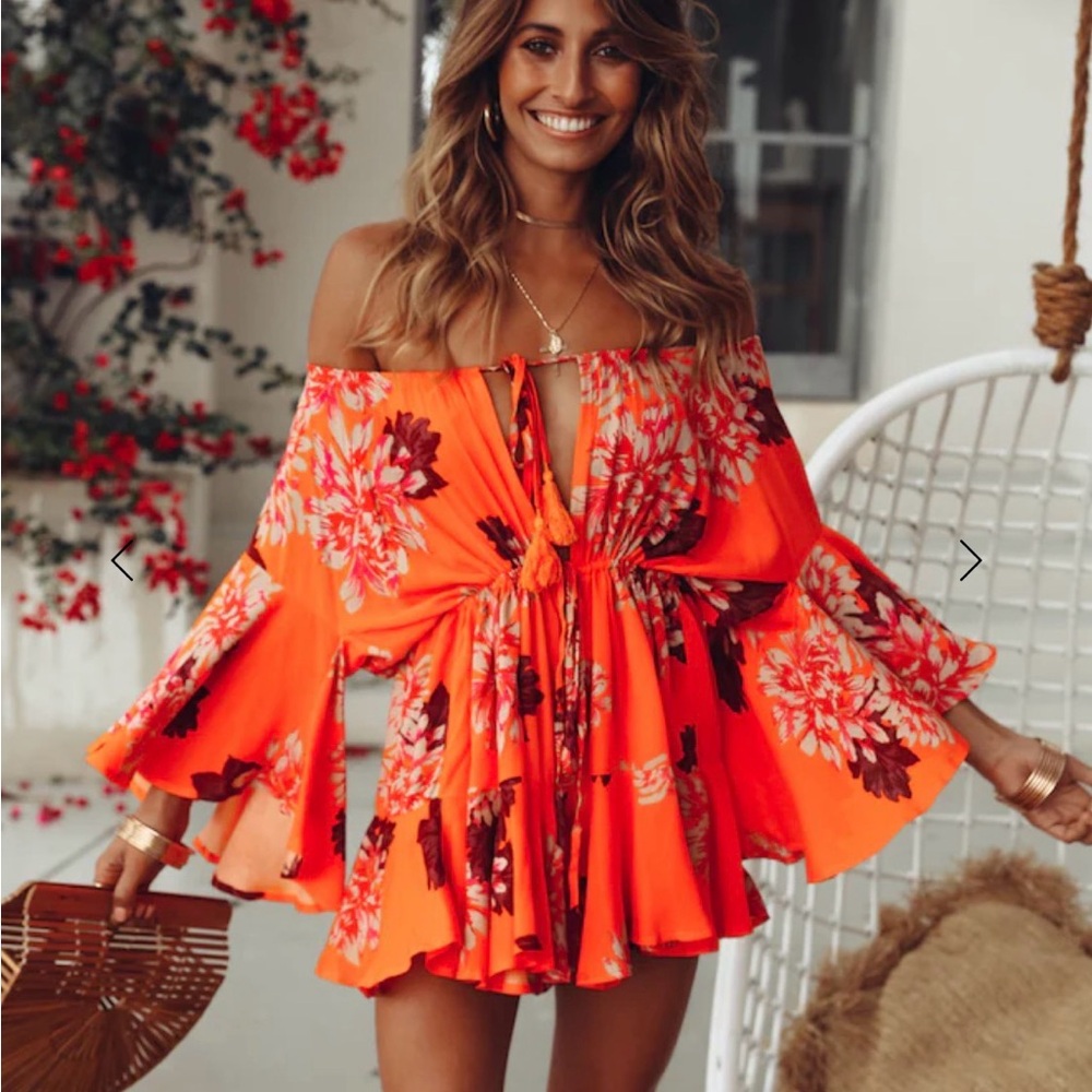 Hello Molly Orange Floral Mini Dress